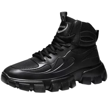 Черни обувки Арес Мъжки Кожени Ботильоны с високо берцем Улични мъжки Обувки Работна обувки Нескользящая Гума зимни Спортни обувки