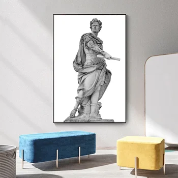 Черно-Бяла Скулптура на Римския Император Юлий Статуята на Цезар Плакат и Отпечатъци Върху Платно Стенни Художествени Картини за Хол