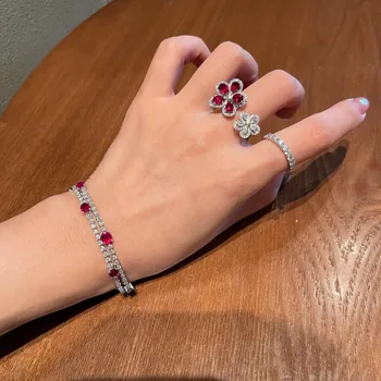 Шарм Дама Рубин Скъпоценни Камъни Обещание пръстен от сребро 925 Диамантен Годежен Пръстен, Пръстени за жени, за Сватба Парти Пръст Бижута