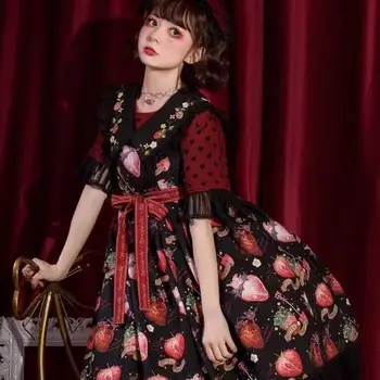 Японското Готическа Рокля в стил Лолита За Момичета, Винтажное Тъмно Ягодово Рокля в стил Лолита