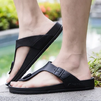 модни сандали мъжки дизайнерски мъжки sandale homme sandalias hombre 39 лятна плажна обувки на равна подметка удобни дишащи виетнамският черен
