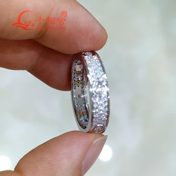 пръстен от бяло жълто злато 10k, 14k 18k, Класически пръстен от три реда Луксозен пръстен на Вечността, Женски пръстен с муассанитом, Годежен пръстен