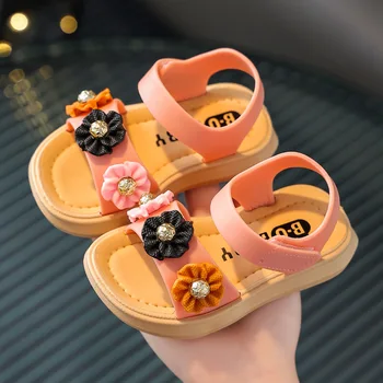 сандали за малки момичета; обувки на плоска подметка с цветя за деца; лятна плажна обувки за малки момичета; детски нескользящие сандали на 1 година; chaussure enfant fille