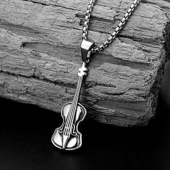 тенденцията е жена Музика Ретро Бижута Висулка е Подарък Мъжки Момиче Момче Цигулка От Неръждаема Стомана с Висулка Колие Античен Стомана Цвят верига