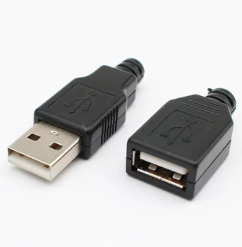 10 бр. Тип Мъжки Женски USB 4-Пинов Конектор за контакт С черна Пластмасова капачка Type-A си САМ 