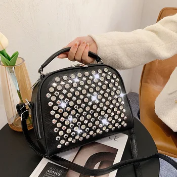 Брилянт Дизайнерска дамска чанта за през рамото от изкуствена кожа, Дамска чанта, Многофункционална Дамска чанта, Модерен раница, черен